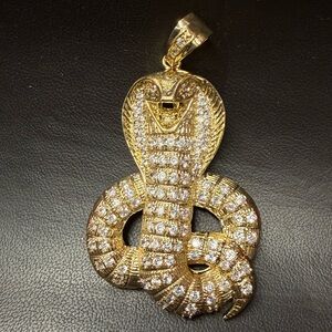 Gold Snake Pendant with Crystals